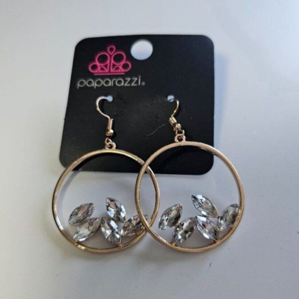 Paparazzi gold tone hoop clear rhinestone earrings